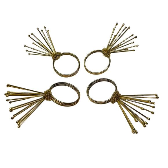 MCM Gold Tone Starburst Napkin Rings Set of 4 - Picture 1 of 4